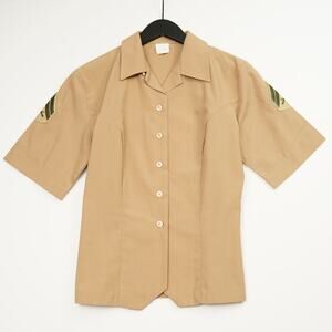 USMC Women’s Dress Uniform Shirt Khaki Short Sleeve Poly Wool Size 14L